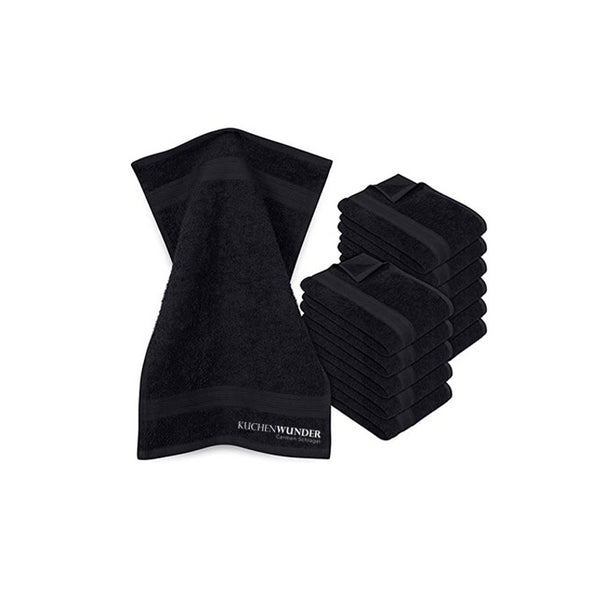 Schwarzes Handtuch, Geschirrtuch aus Frottier mit Bestickung 30 x 50 cm