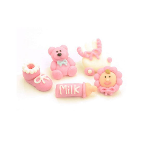 Zuckerdekoration, Zuckerfiguren Baby rosa, 5er Set - Kuchenwunder-Shop