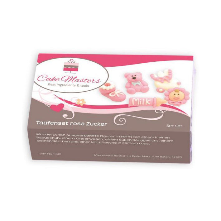 Zuckerdekoration, Zuckerfiguren Baby rosa, 5er Set - Kuchenwunder-Shop