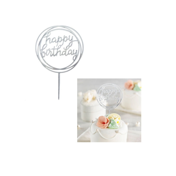 Caketopper HAPPY BIRTHDAY Kreis Silber