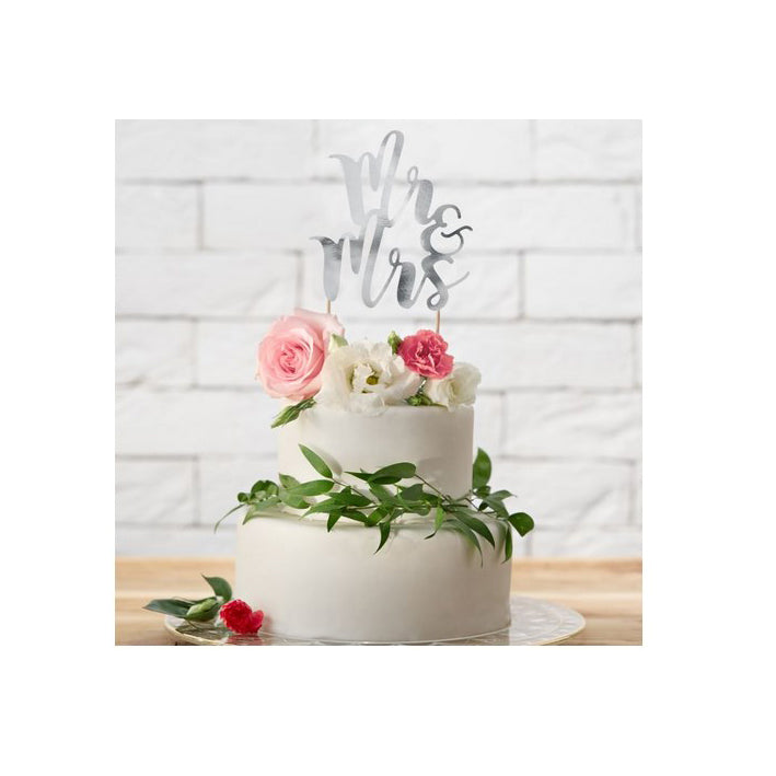 Cake Topper Mr. & Mrs. - Silber aus Papier - Kuchenwunder-Shop