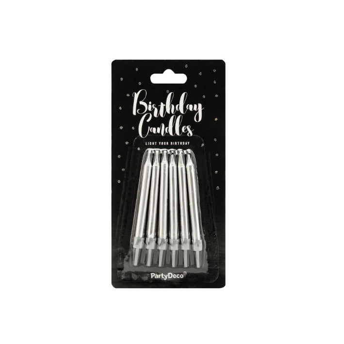 Partydeco Geburtstagskerzen SILBER 6 cm, 6 Stk.