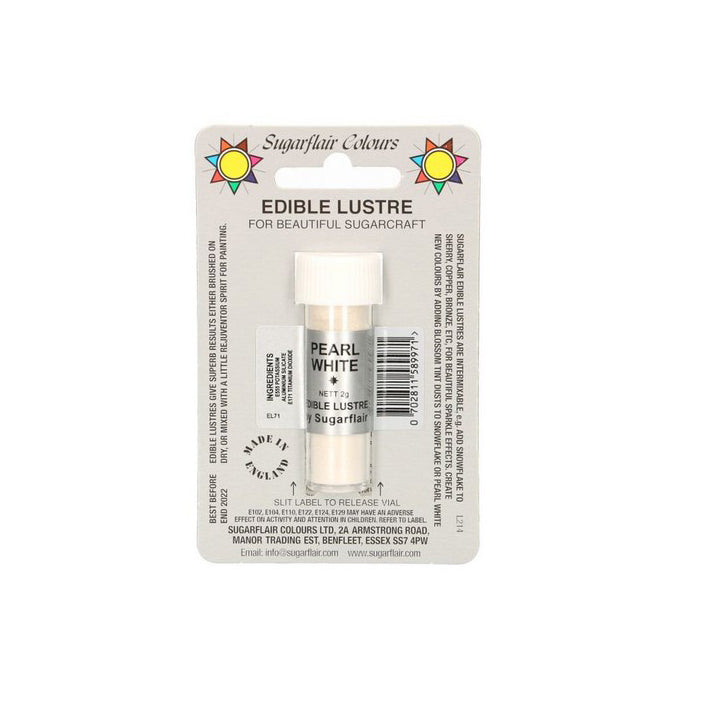 Sugarflair Puderfarbe Perlglanz-Weiß, (Pearl White), 2 g - Kuchenwunder-Shop