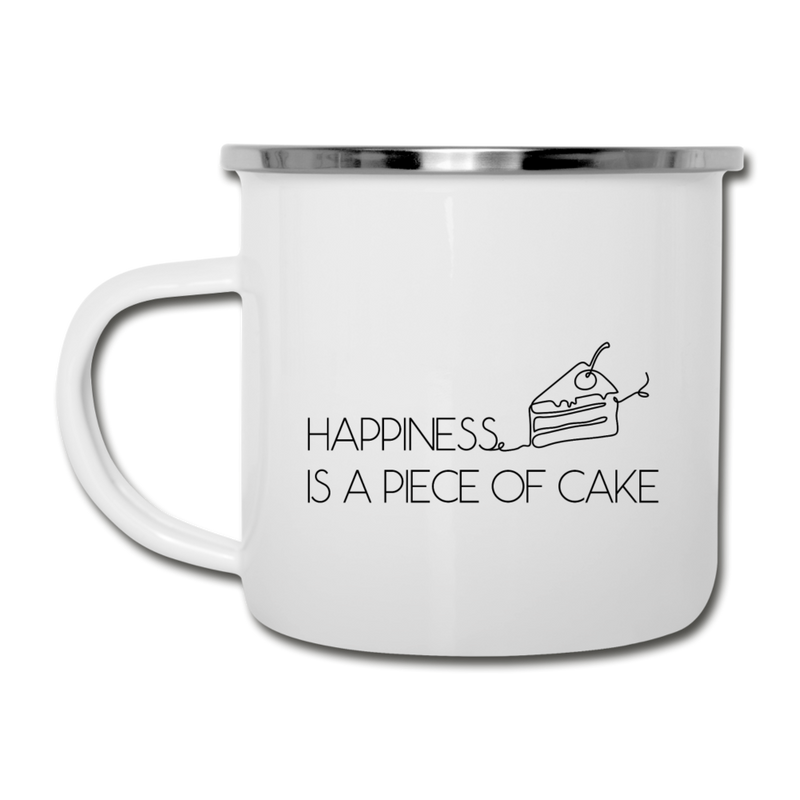 Happiness is a piece of cake - Emaille-Tasse - Weiß