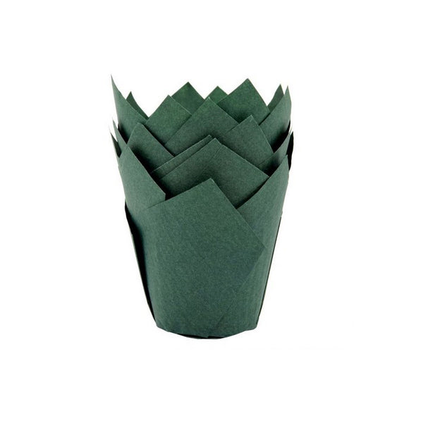 Cupcake-Förmchen, Tulpenform DUNKELGRÜN, 36 Stück - Kuchenwunder-Shop