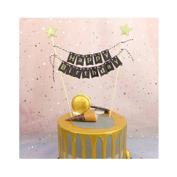 Cake Topper Wimpelkette Geburtstag, schwarz/gold